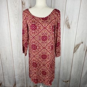 Charming Charlie Boho Paisley Floral Maroon Cream Multicolored Shift Dress - S